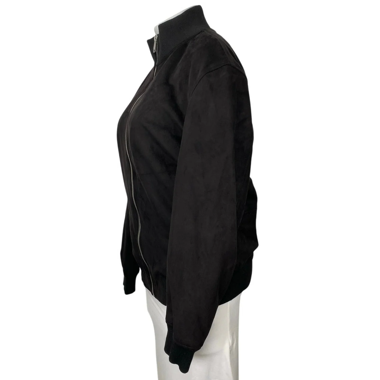 Zara Women's Black Faux Suede Full Zip High Neck Long Sleeve Coat Jacket Size XL - Image 2