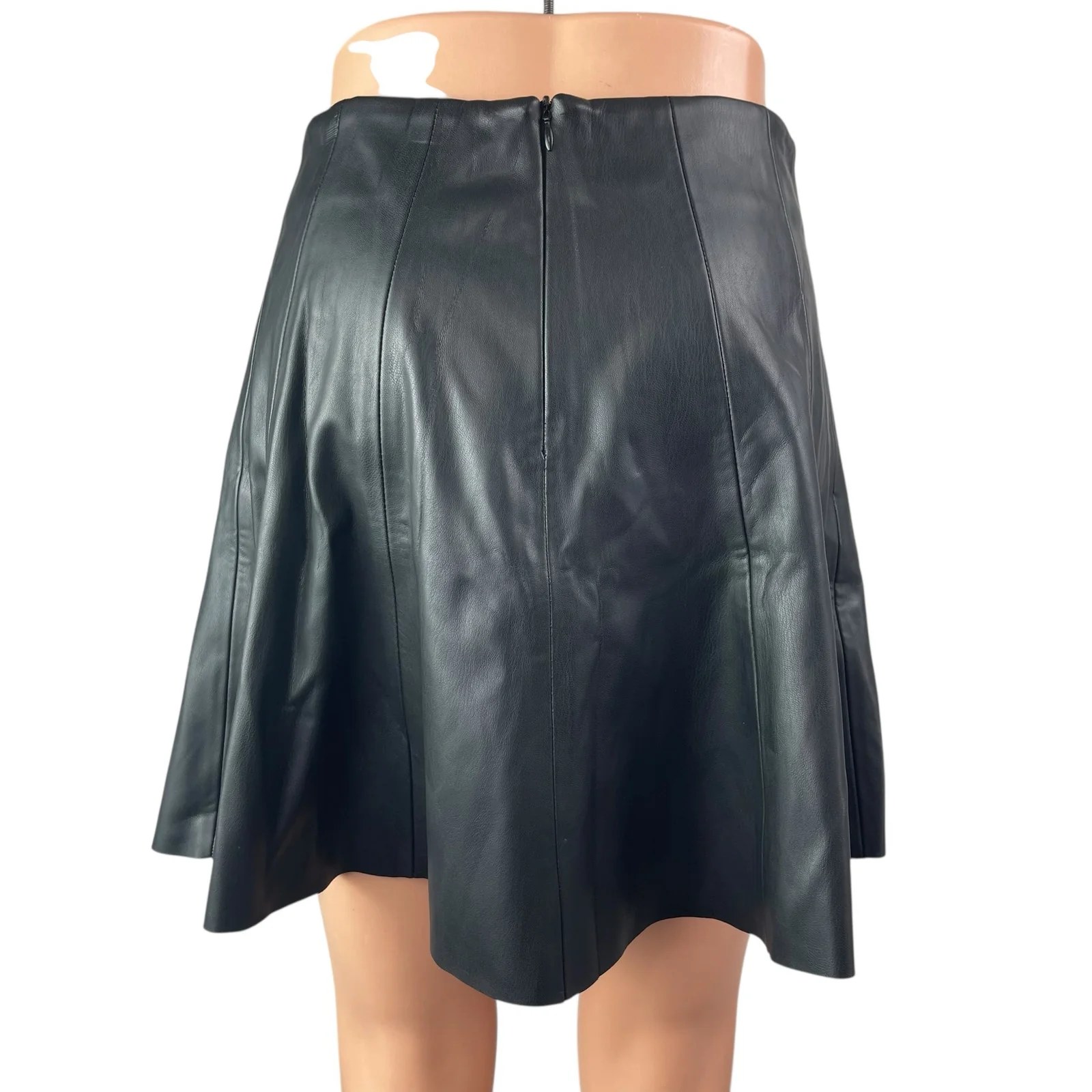 Zara Women's Black Faux Vegan Leather High Waist Mini Flared A-Line Skirt Size M - Image 2