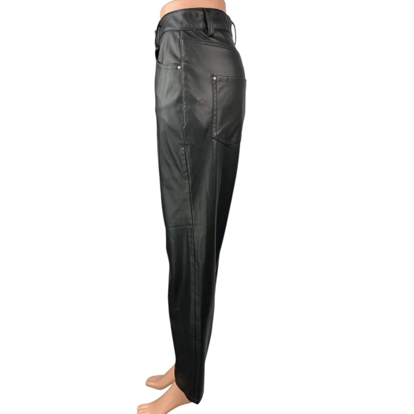 Zara Women's Black Faux Vegan Leather High Waist Straight Ankle Trousers Pants 4 - Image 2