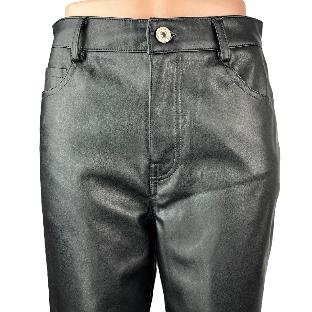 Zara Women's Black Faux Vegan Leather High Waist Straight Ankle Trousers Pants 4 - Image 4
