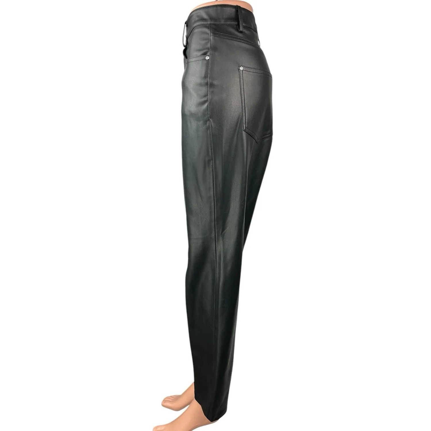 Zara Women's Black Faux Vegan Leather High Waist Straight Ankle Trousers Pants 6 - Image 2
