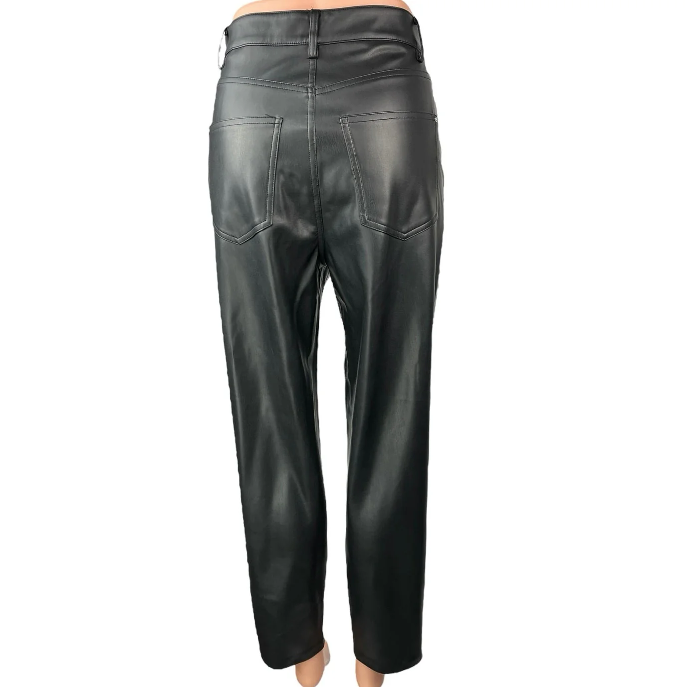 Zara Women's Black Faux Vegan Leather High Waist Straight Ankle Trousers Pants 6 - Image 3