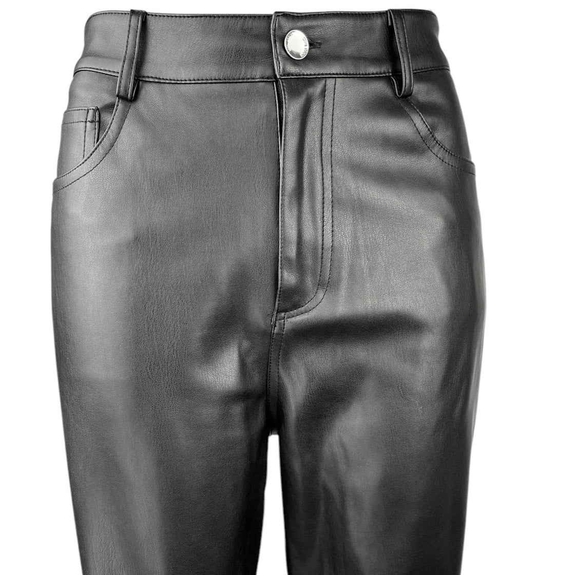 Zara Women's Black Faux Vegan Leather High Waist Straight Ankle Trousers Pants 6 - Image 4