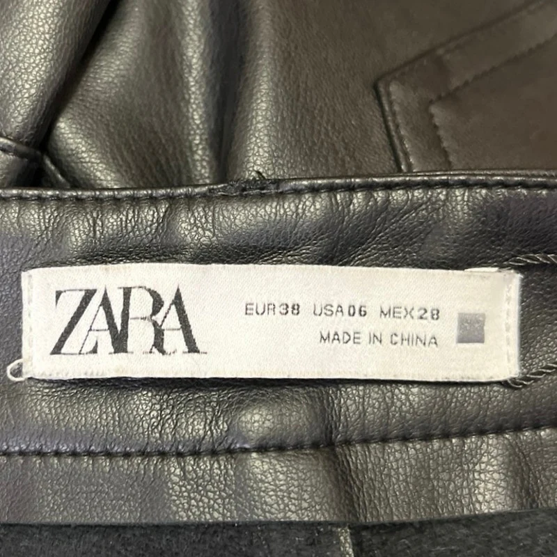 Zara Women's Black Faux Vegan Leather High Waist Straight Ankle Trousers Pants 6 - Image 5