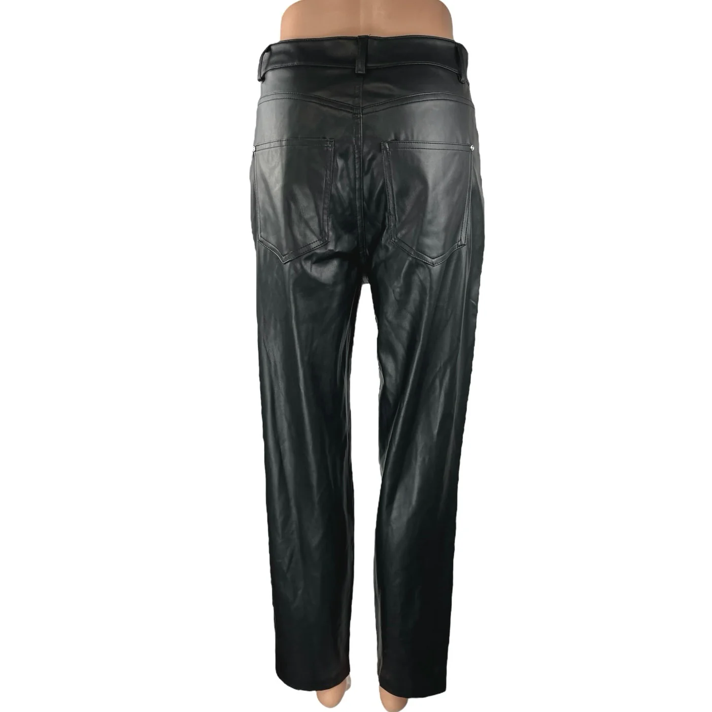 Zara Women's Black Faux Vegan Leather High Waist Straight Leg Trousers Pants 6 - Image 3
