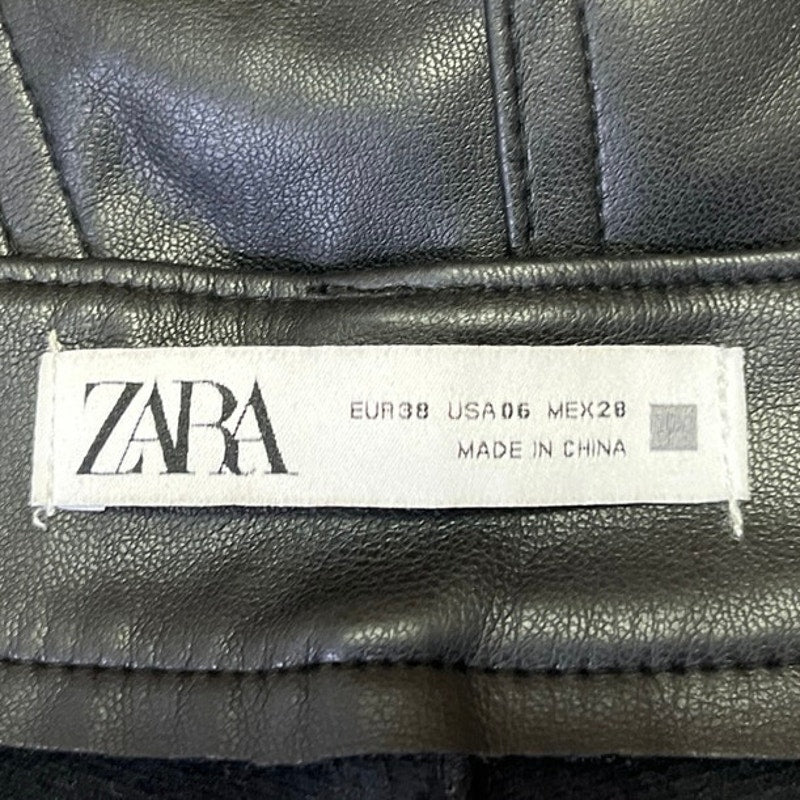 Zara Women's Black Faux Vegan Leather High Waist Straight Leg Trousers Pants 6 - Image 4
