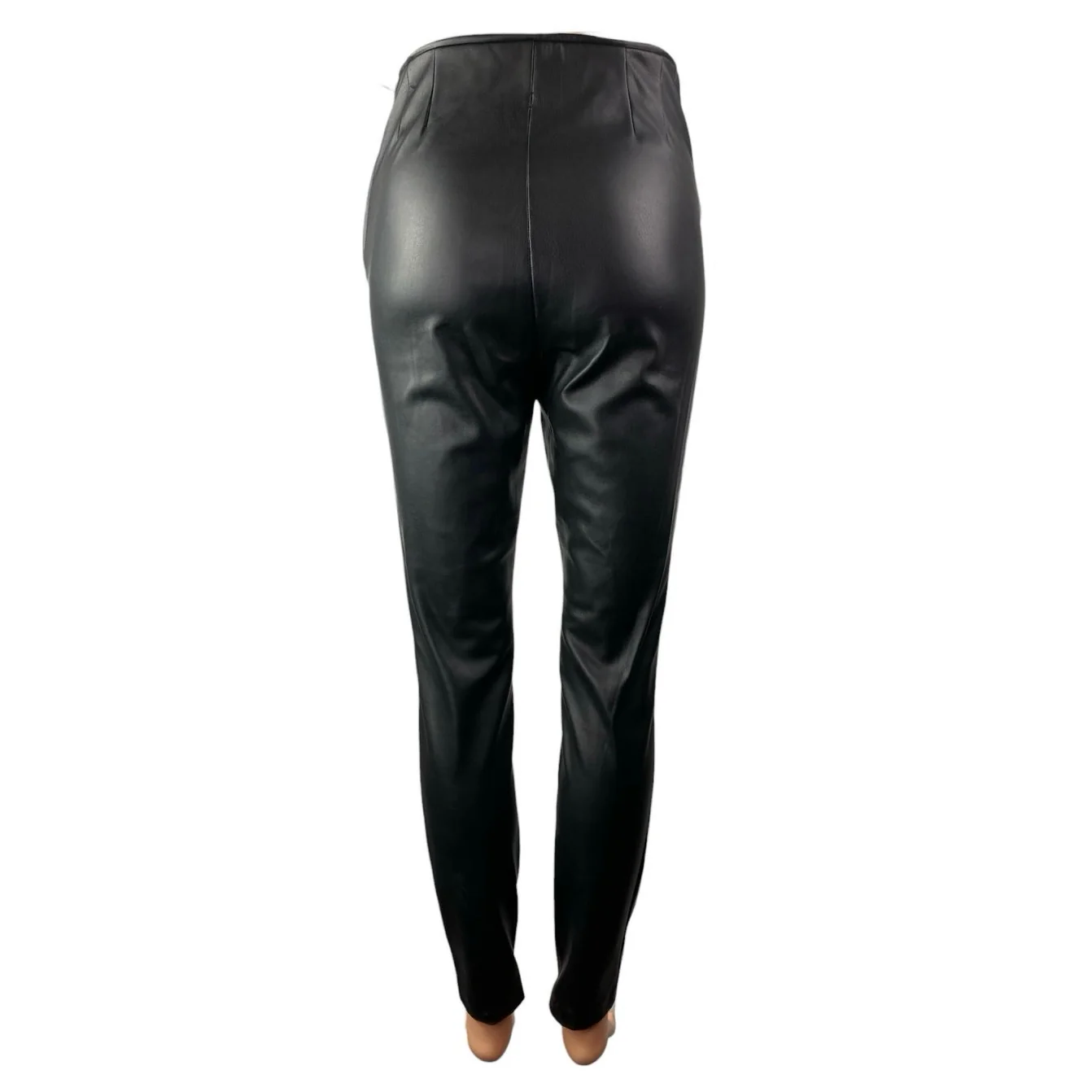 Zara Women's Black Faux Vegan Leather High Waisted Skinny Leg Trousers Pants S - Image 2