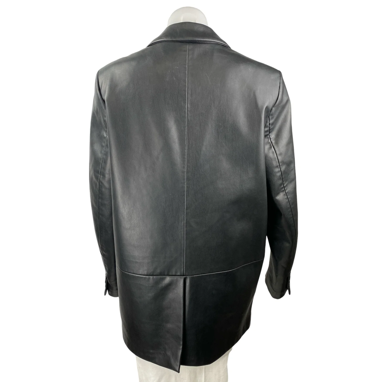 Zara Womens Black Faux Vegan Leather Long Sleeve Button Blazer Coat Jacket Sz M - Image 2