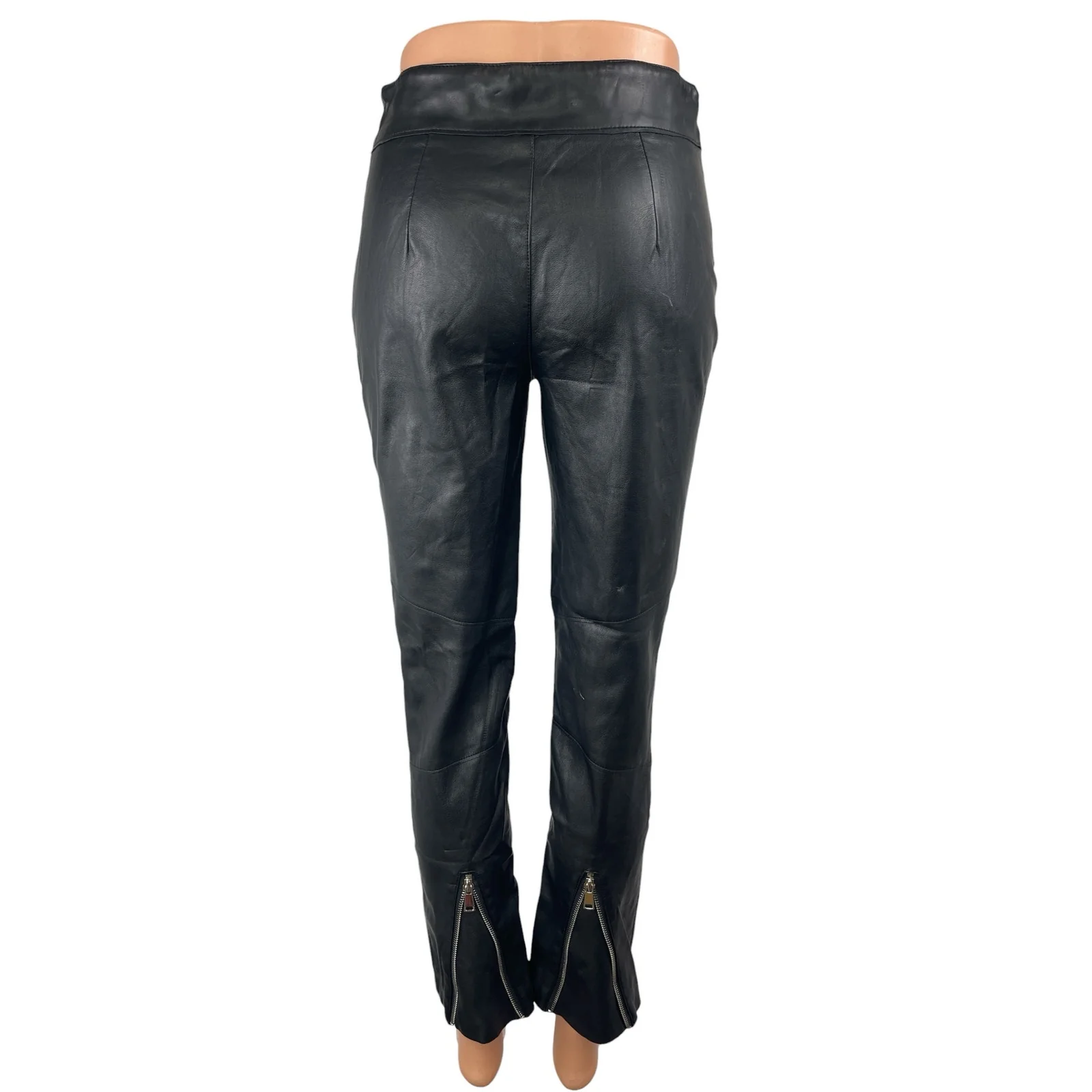 Zara Women's Black Faux Vegan Leather Mid Rise Slim Skinny Moto Trousers Pants 2 - Image 2