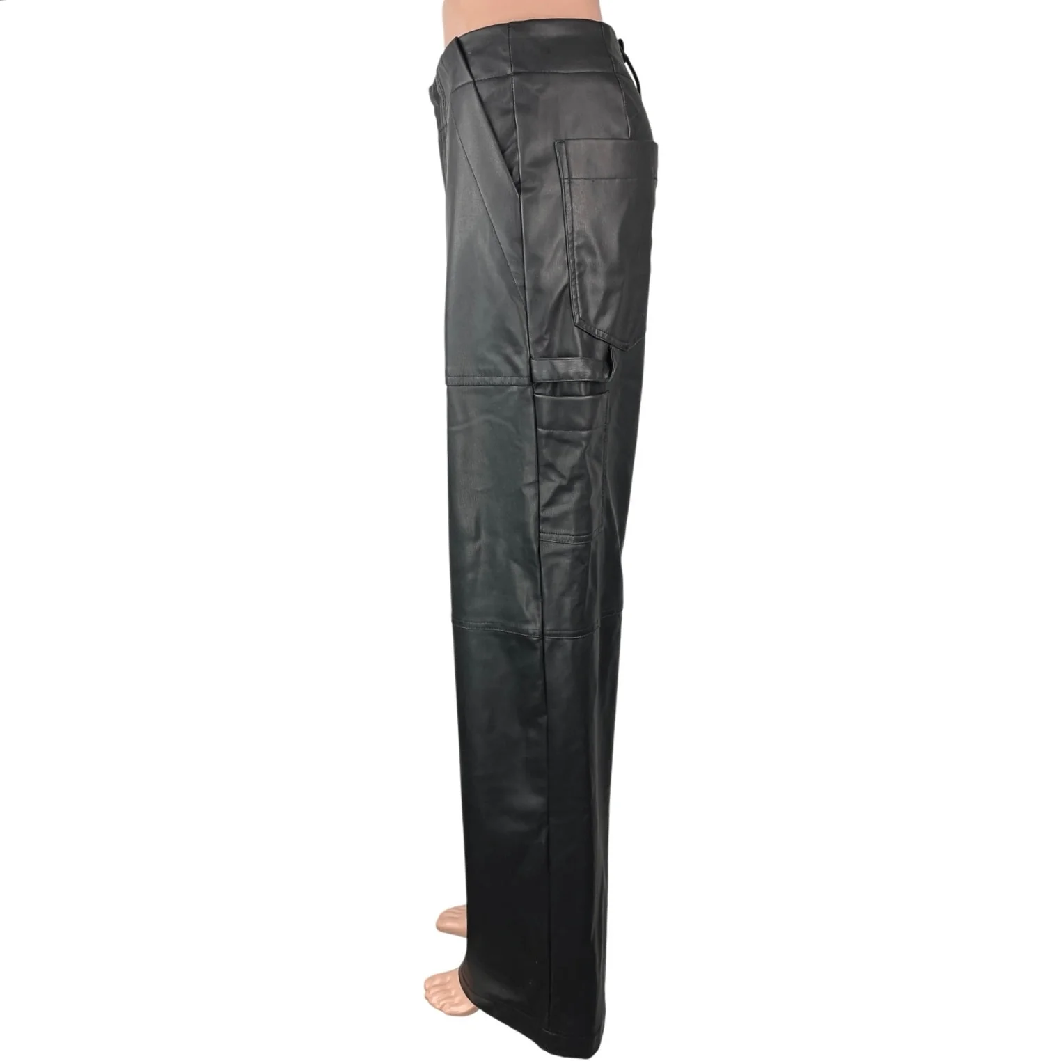 Zara Women's Black Faux Vegan Leather Straight Wide Leg High Waist Pants Size XS - Image 2