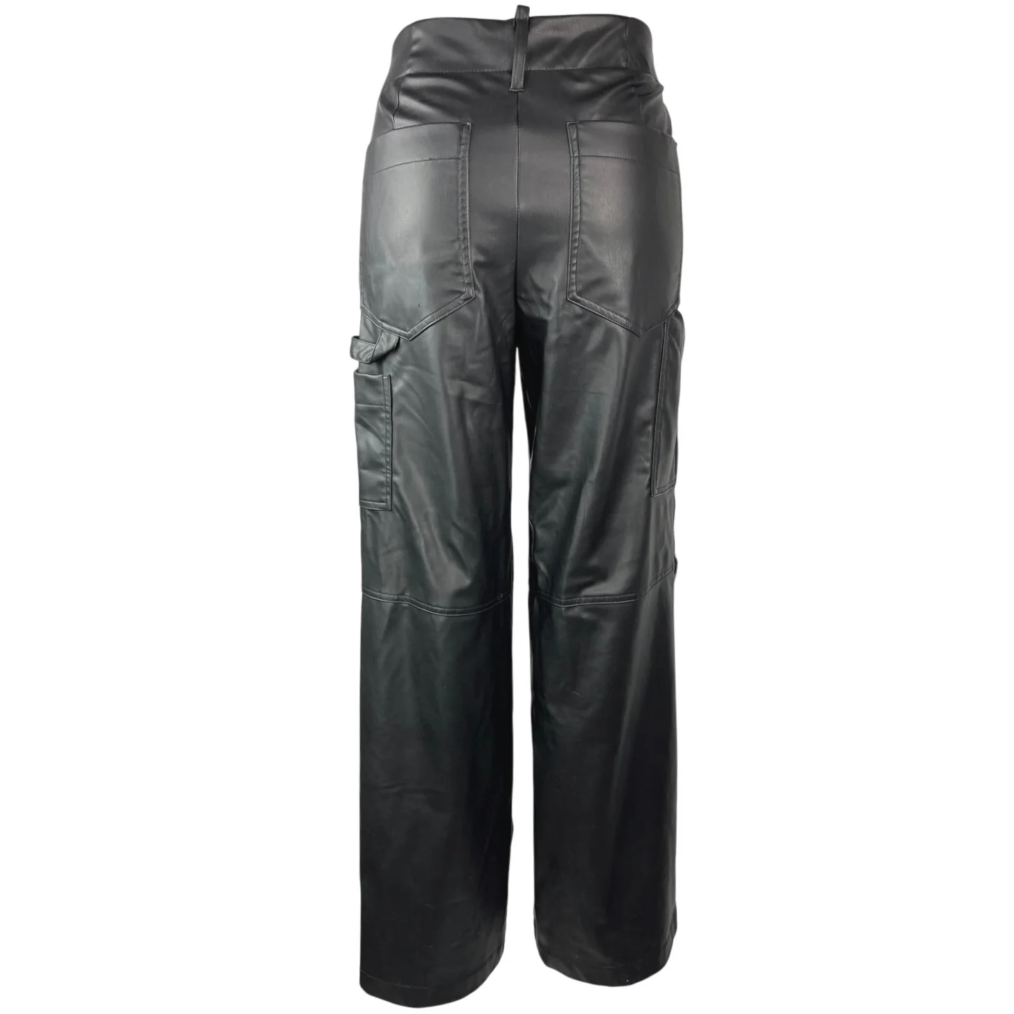 Zara Women's Black Faux Vegan Leather Straight Wide Leg High Waist Pants Size XS - Image 3