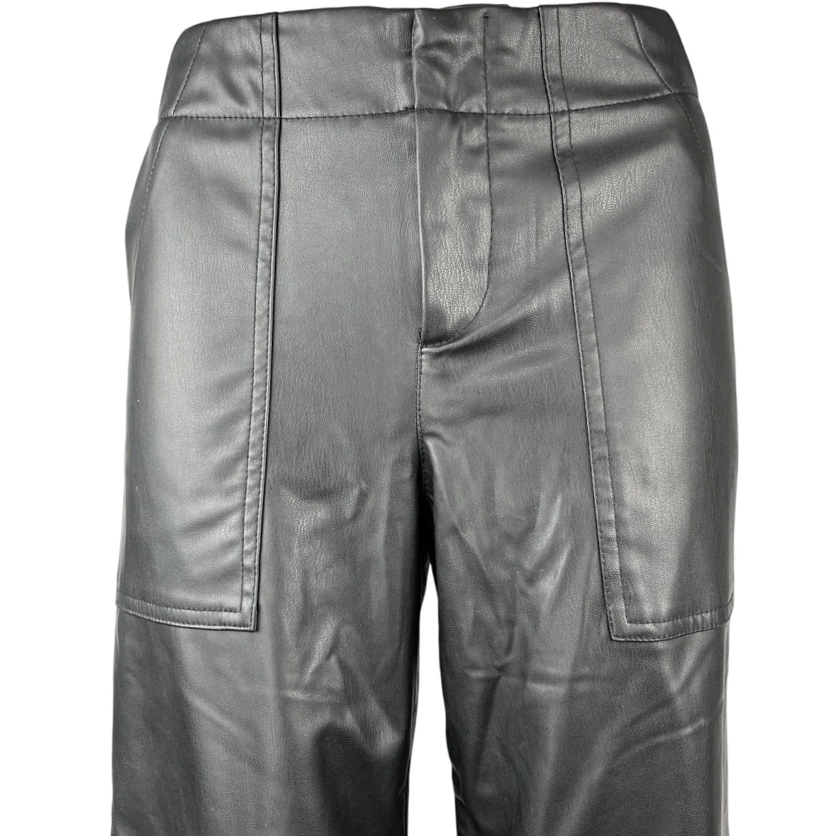 Zara Women's Black Faux Vegan Leather Straight Wide Leg High Waist Pants Size XS - Image 4