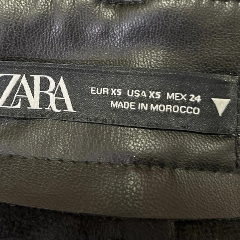 Zara Women's Black Faux Vegan Leather Straight Wide Leg High Waist Pants Size XS - Image 5