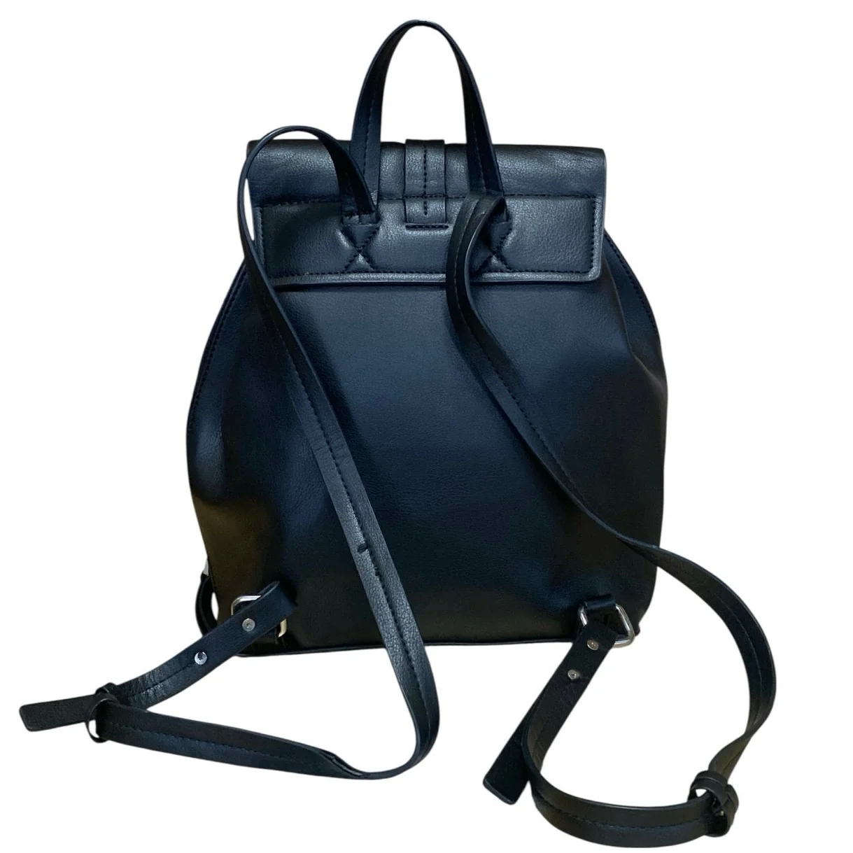 Zara Women's Black Faux Vegan Leather Tassled Drawstring Backpack Bag OS - Image 4