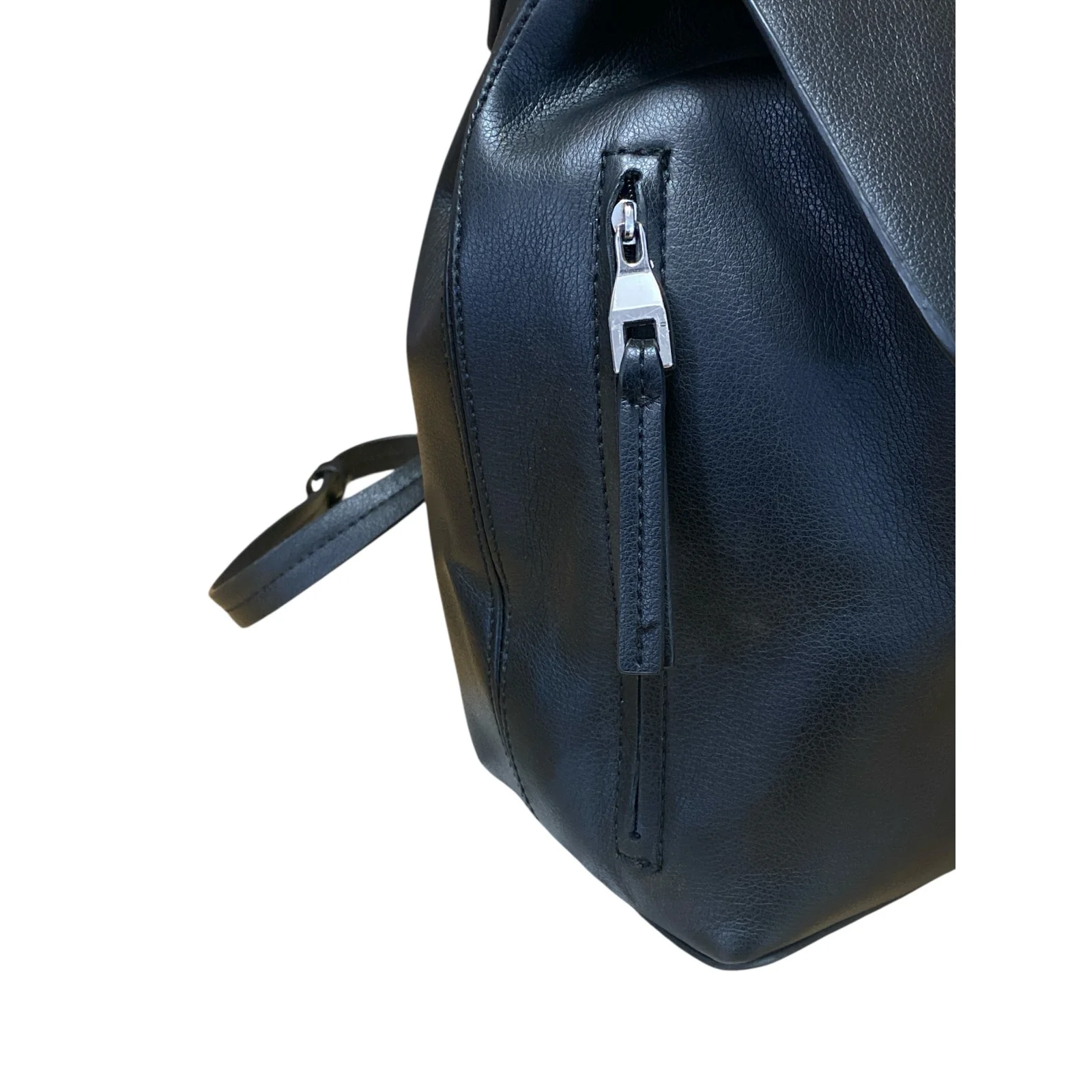 Zara Women's Black Faux Vegan Leather Tassled Drawstring Backpack Bag OS - Image 5
