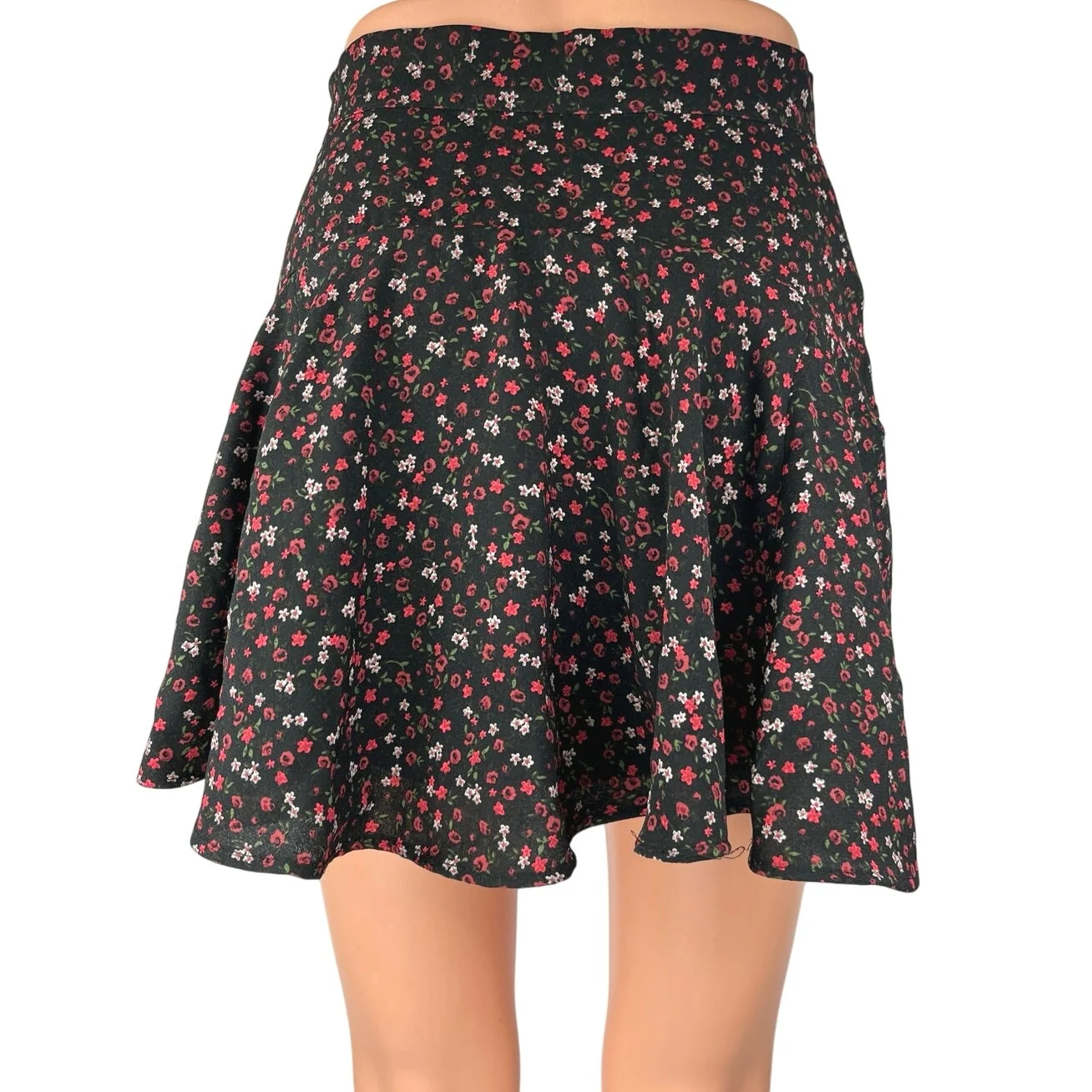 Zara Women's Black Floral High Waist Zipper Mini Flared A-Line Skirt Size XS - Image 3