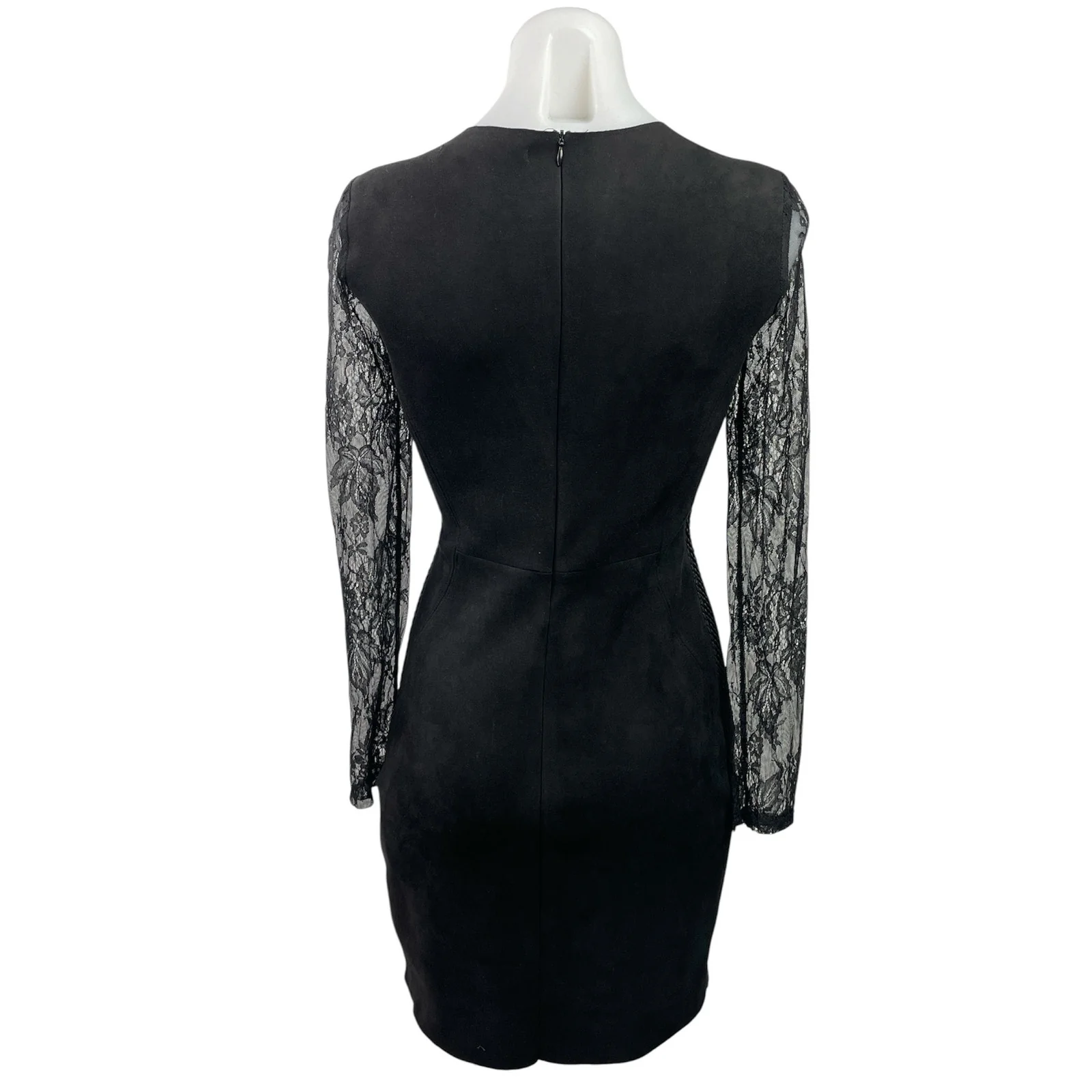 Zara Womens Black Floral Lace Mesh Long Sleeve Zip Mini Sheath Dress Size S - Image 3