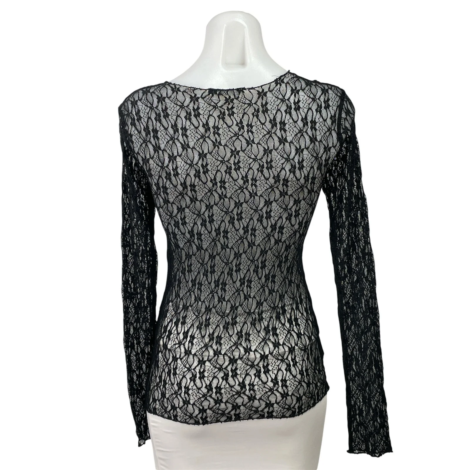 Zara Womens Black Floral Lace Sheer Long Sleeve Swim Beach Cover Up Blouse Top M - Image 3
