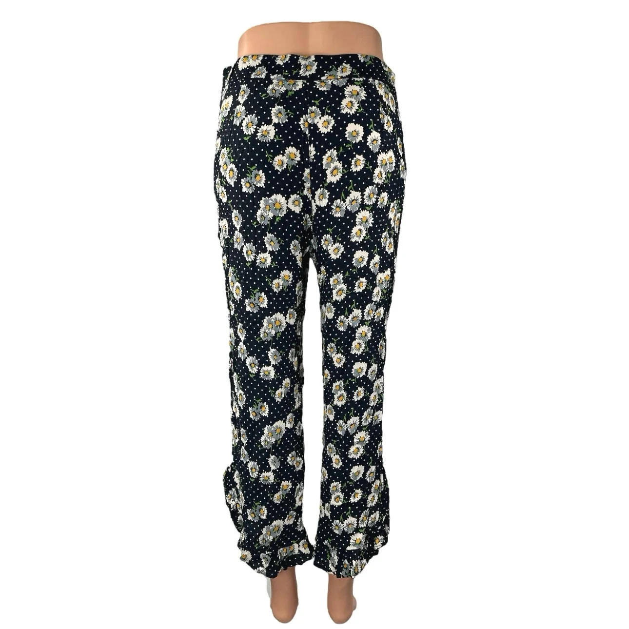 Zara Women's Black Floral Polka Dots High Rise Cropped Trousers Pants Size M - Image 2