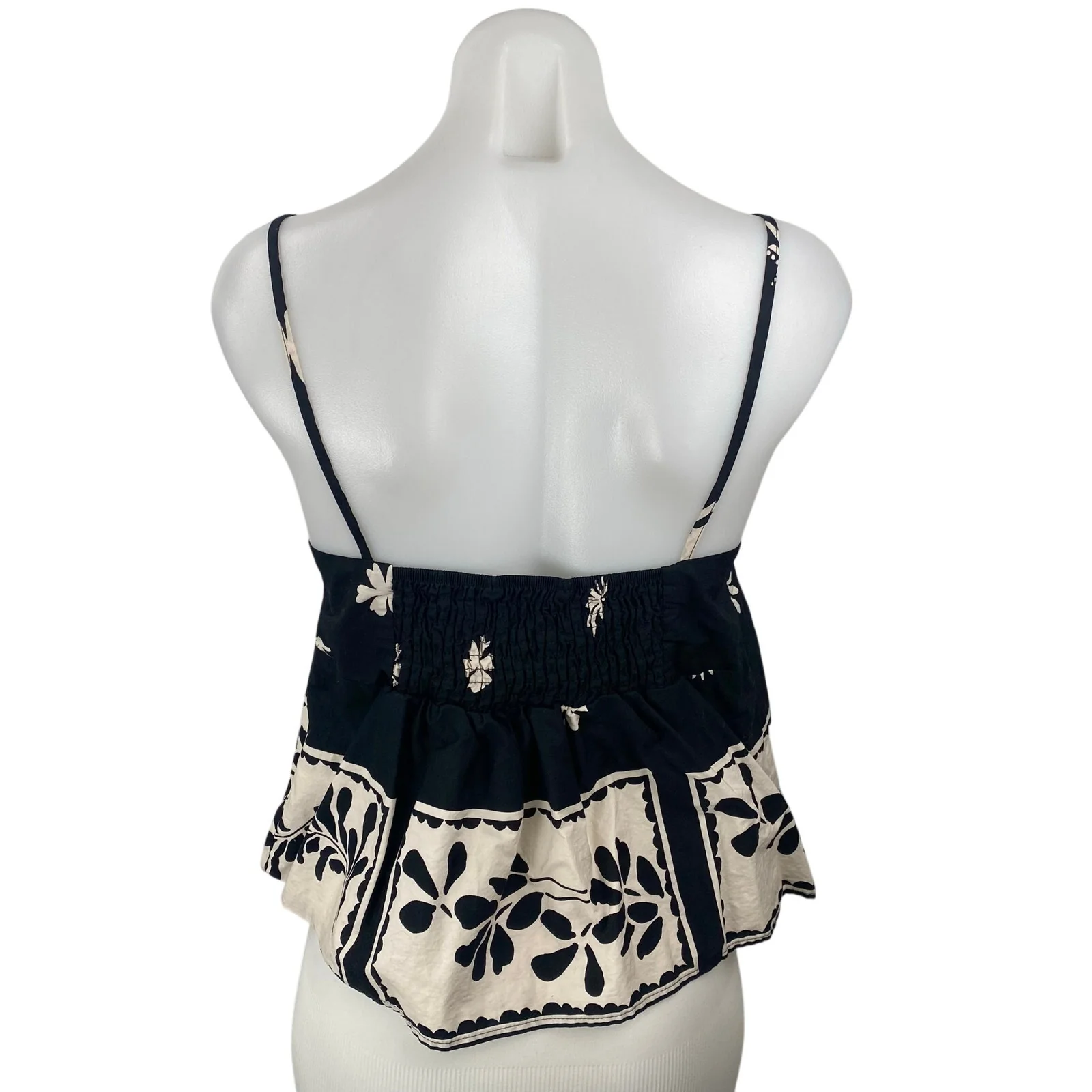 Zara Women's Black Floral Smocked Sleeveless Flare Peplum Camisole Tank Top Sz M - Image 4