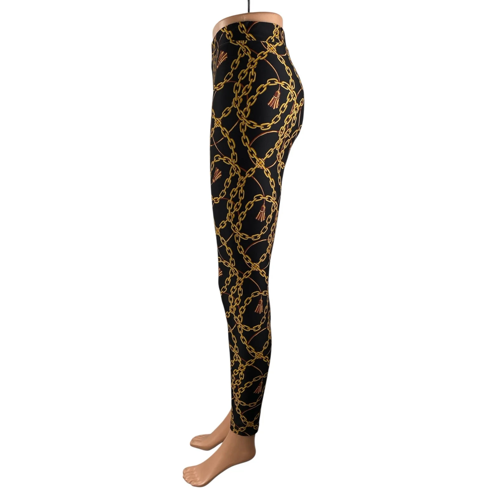 Zara Women's Black Gold Chain Print High Waisted Casual Leggings Pants Size S - Image 3