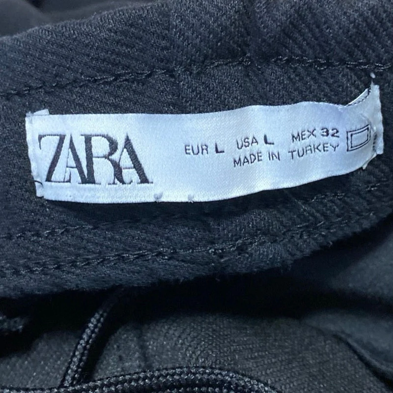 Zara Women's Black High Rise Elastic Waist Straight Leg Pull On Trousers Pants L - Image 4
