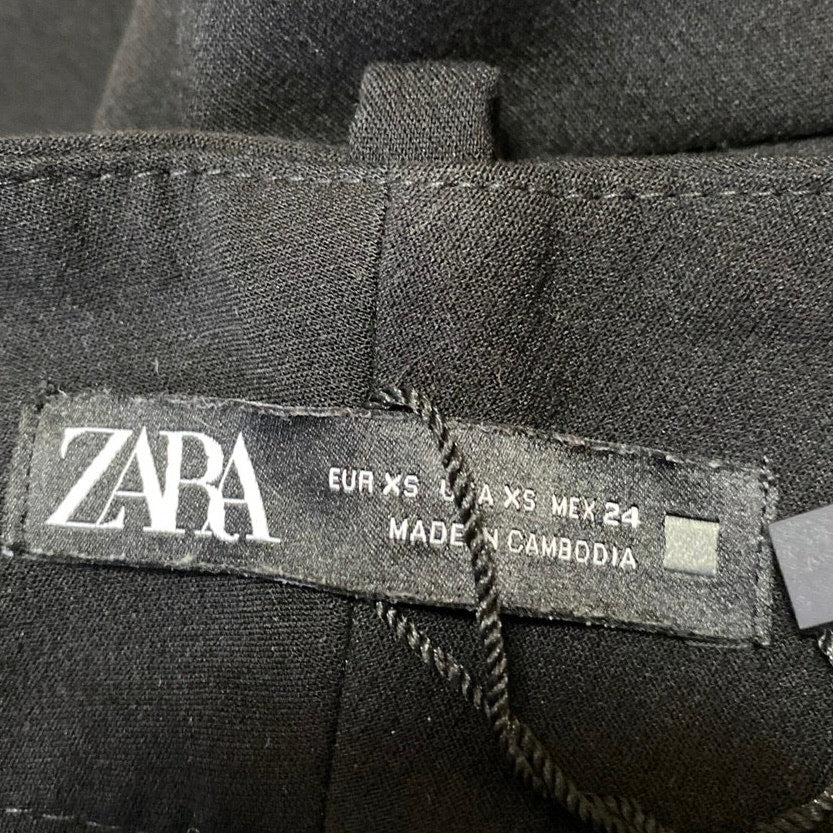 Zara Women's Black High Rise Pleated Tapered Barrel Carrot Trousers Pants Sz XS - Image 4
