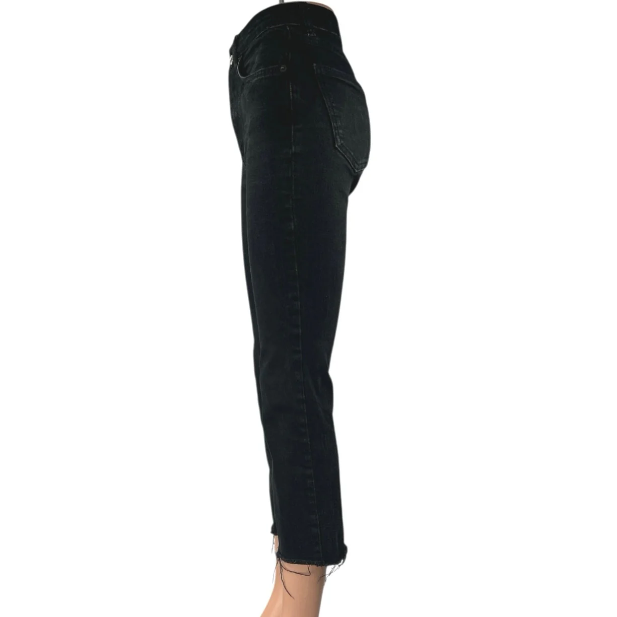 Zara Women's Black High Rise Raw Hem Flared Bootcut Cropped Denim Jeans Size 2 - Image 2