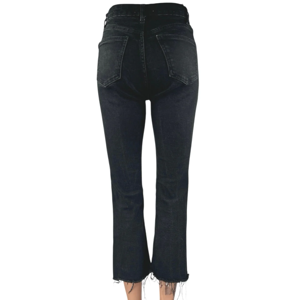 Zara Women's Black High Rise Raw Hem Flared Bootcut Cropped Denim Jeans Size 2 - Image 3