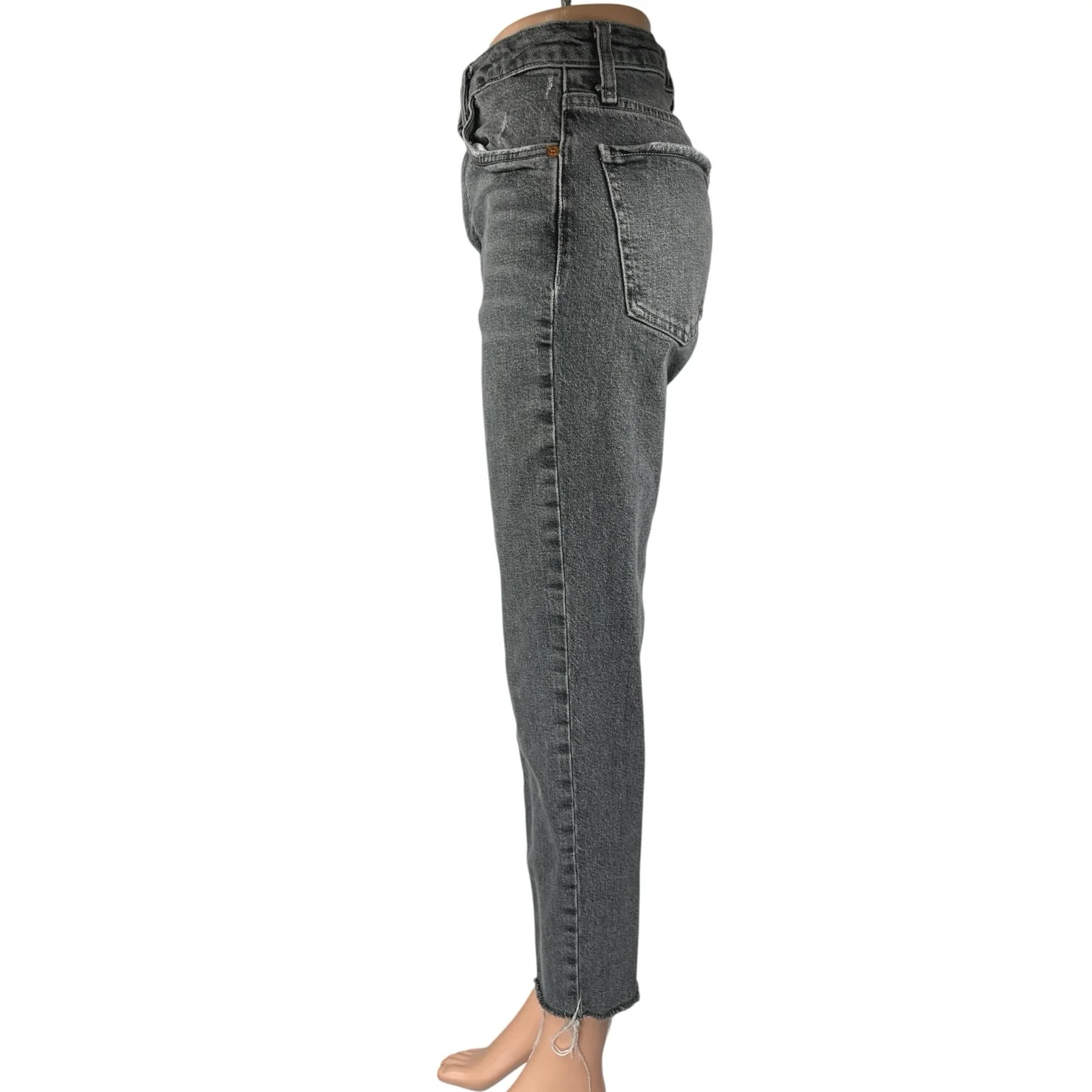 Zara Women's Black High Waist Frayed Raw Hem Straight Skinny Denim Jeans Pants 6 - Image 2