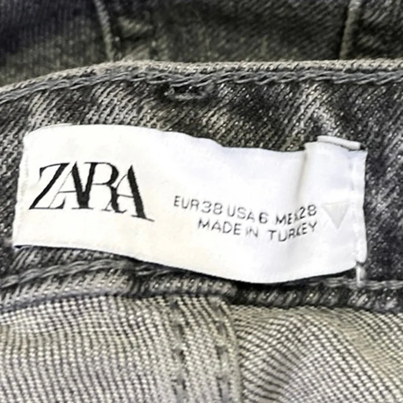 Zara Women's Black High Waist Frayed Raw Hem Straight Skinny Denim Jeans Pants 6 - Image 4