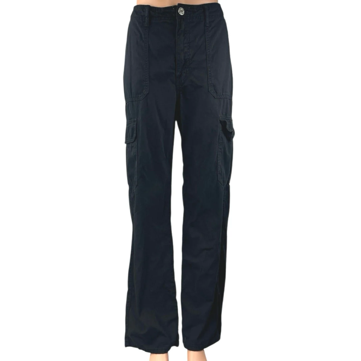 Zara Women's Black High Waisted Baggy Wide Leg Trousers Cargo Pants Size 8
