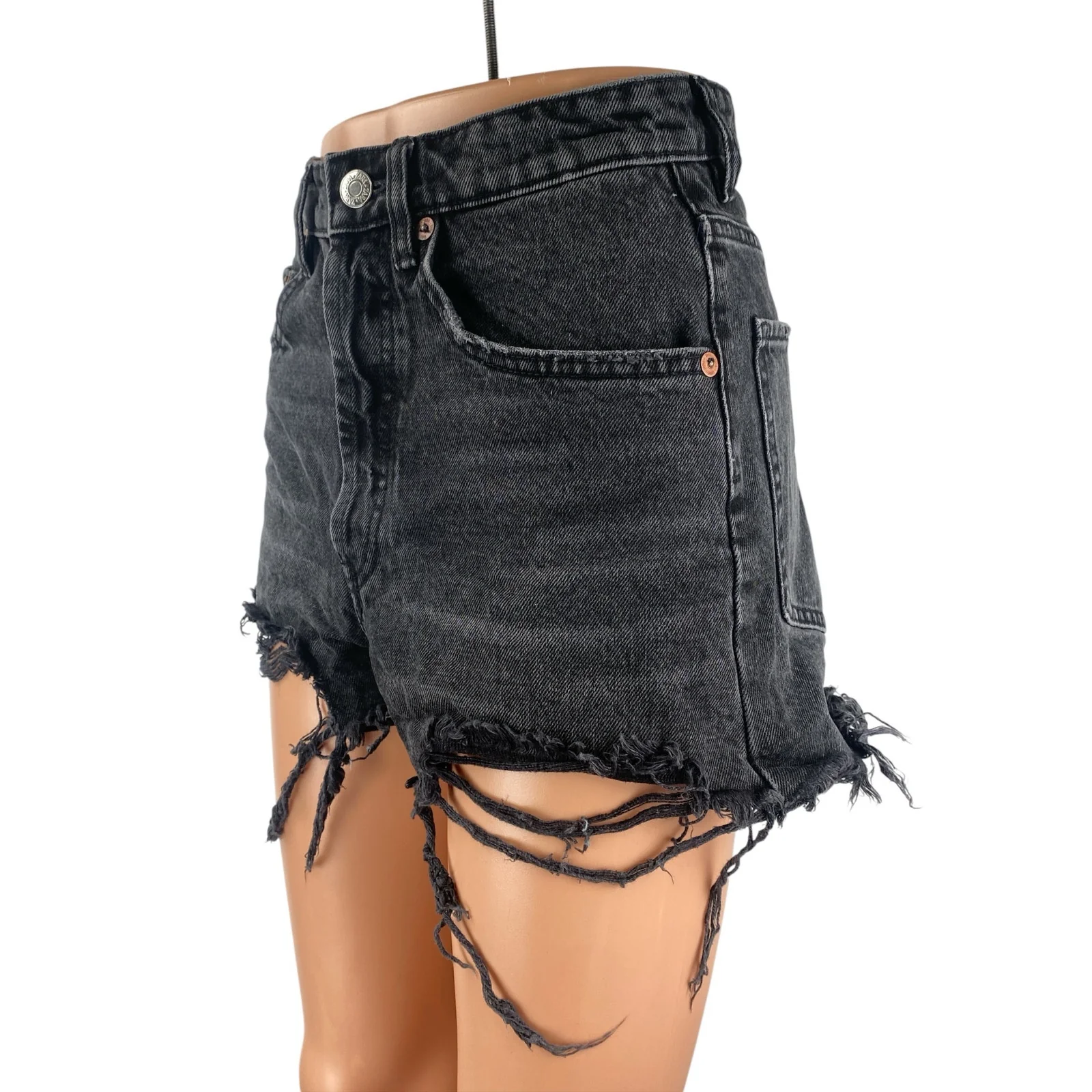 Zara Women's Black High Waisted Distressed Frayed Cutoff Denim Jean Shorts Sz 4 - Image 3