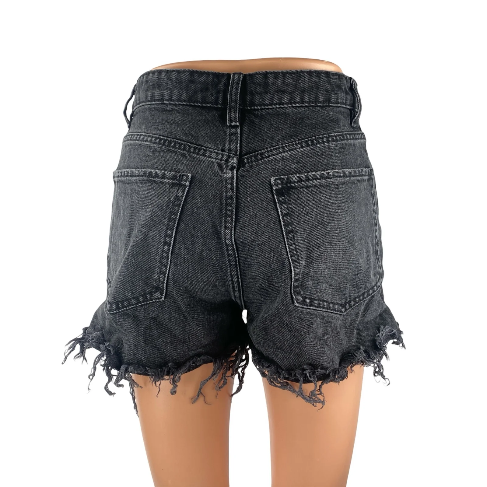 Zara Women's Black High Waisted Distressed Frayed Cutoff Denim Jean Shorts Sz 4 - Image 4