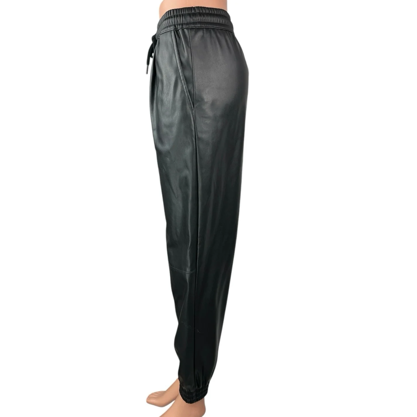 Zara Women's Black High Waisted Drawstring Cropped Jogger Sweat Pants Size S - Image 2