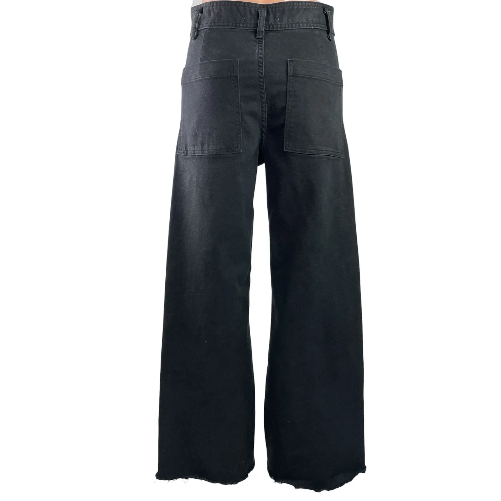 Zara Womens Black High Waisted Frayed Hem Wide Leg Ankle Denim Jeans Pants Sz 6 - Image 3