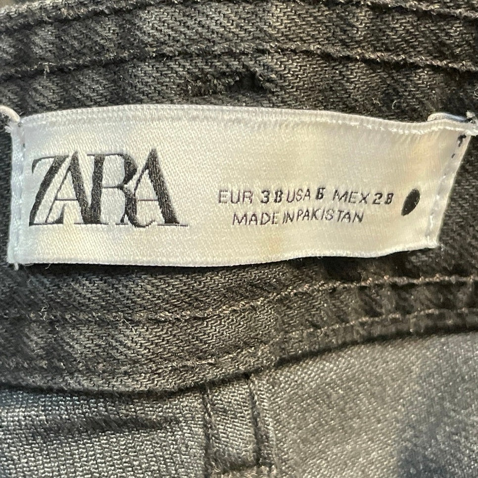 Zara Womens Black High Waisted Frayed Hem Wide Leg Ankle Denim Jeans Pants Sz 6 - Image 4