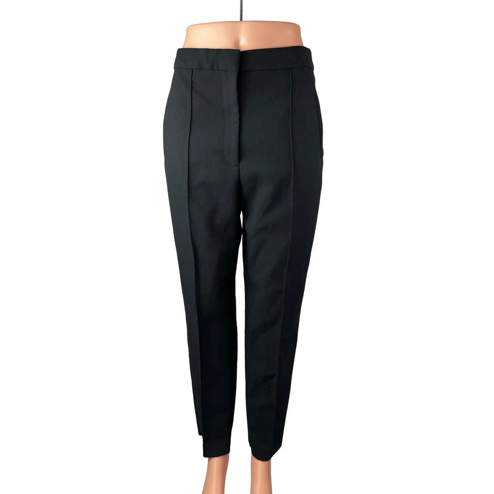 Zara Womens Black High Waisted Pintuck Straight Leg Trousers Dress Pants Size M