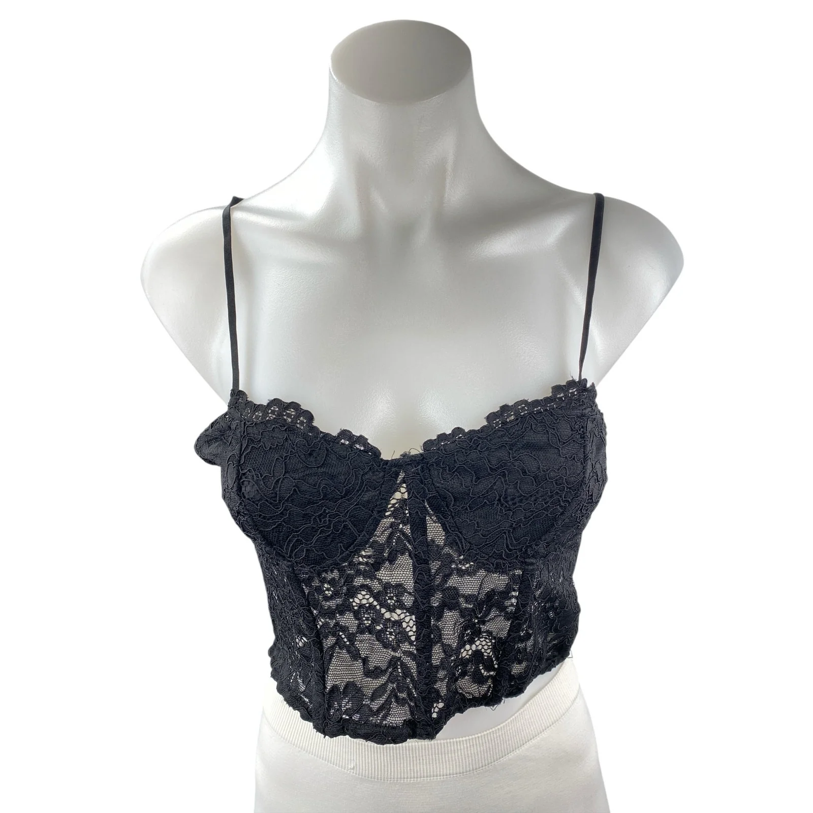 Zara Women's Black Lace Floral Sleeveless Cami Camisole Crop Corset Tank Top L