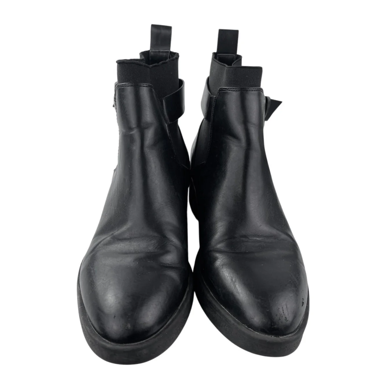 Zara Women's Black Leather Almond Toe Buckle Strap Ankle Boots Booties Size 8 - Image 2