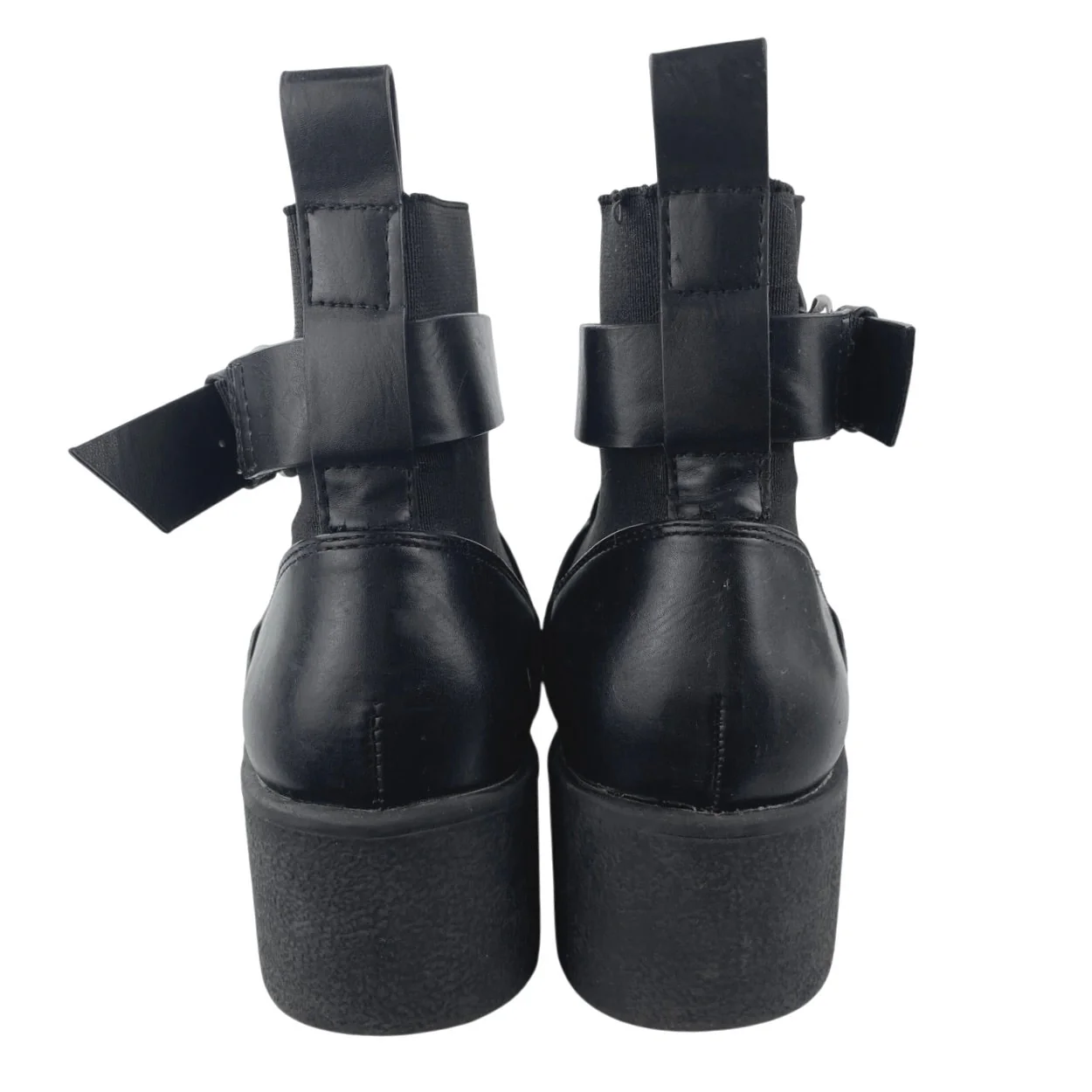 Zara Women's Black Leather Almond Toe Buckle Strap Ankle Boots Booties Size 8 - Image 3