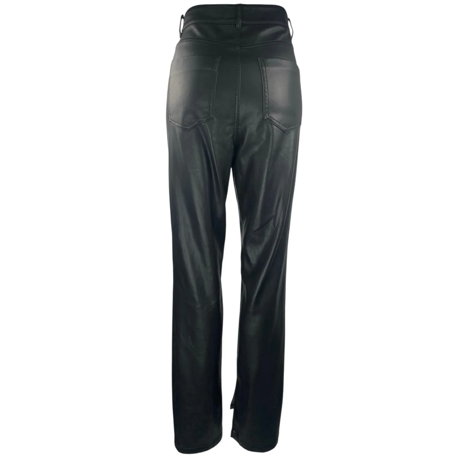 Zara Women's Black Leather High Waisted Straight Leg Split Hem Trousers Pants 6 - Image 3