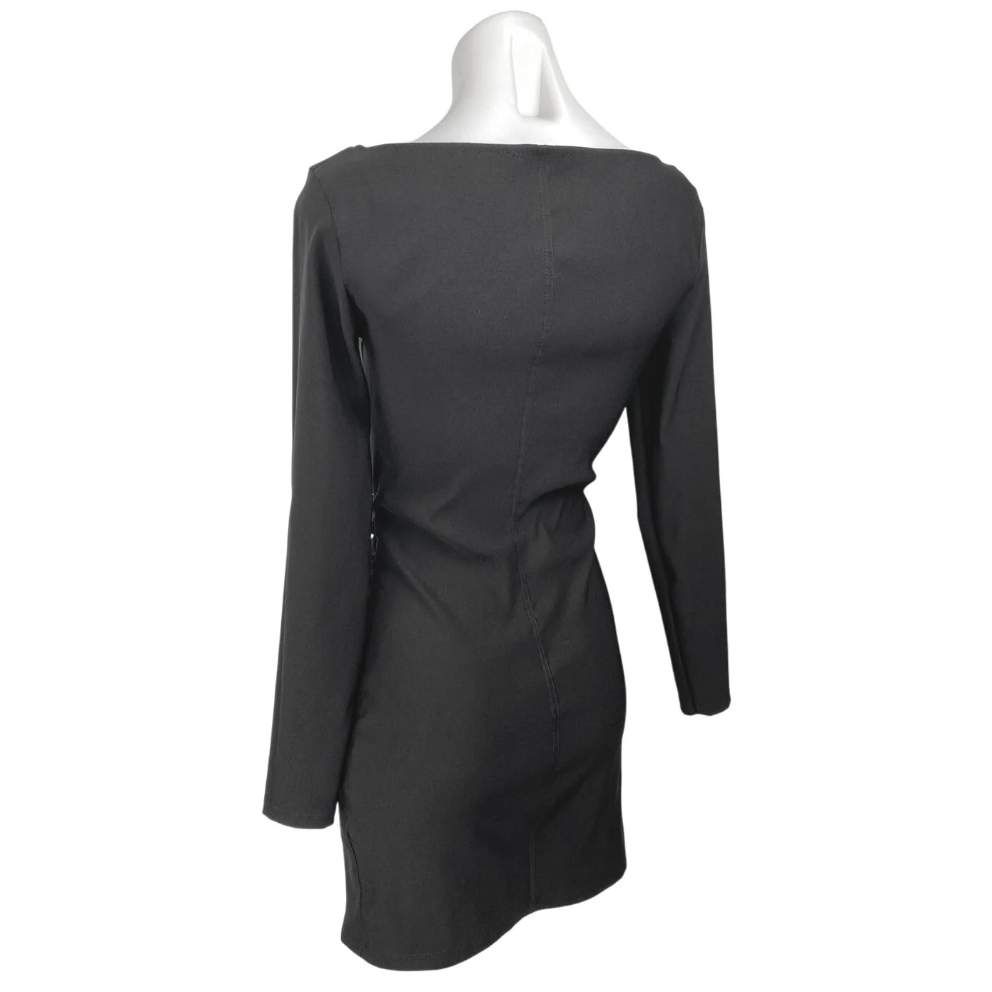 Zara Women's Black Long Sleeve Boat Neck Formal Fitted Mini Sheath Dress Size M - Image 2