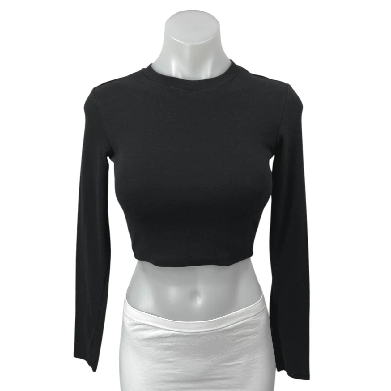 Zara Women's Black Long Sleeve Crew Neck Cropped Pullover Sweater Top Size S