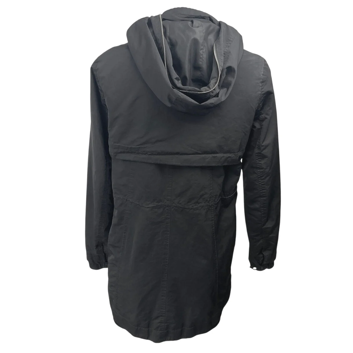 Zara Women's Black Long Sleeve Hooded Hoodie Zip Up Trench Rain Coat Jacket XS - Image 2