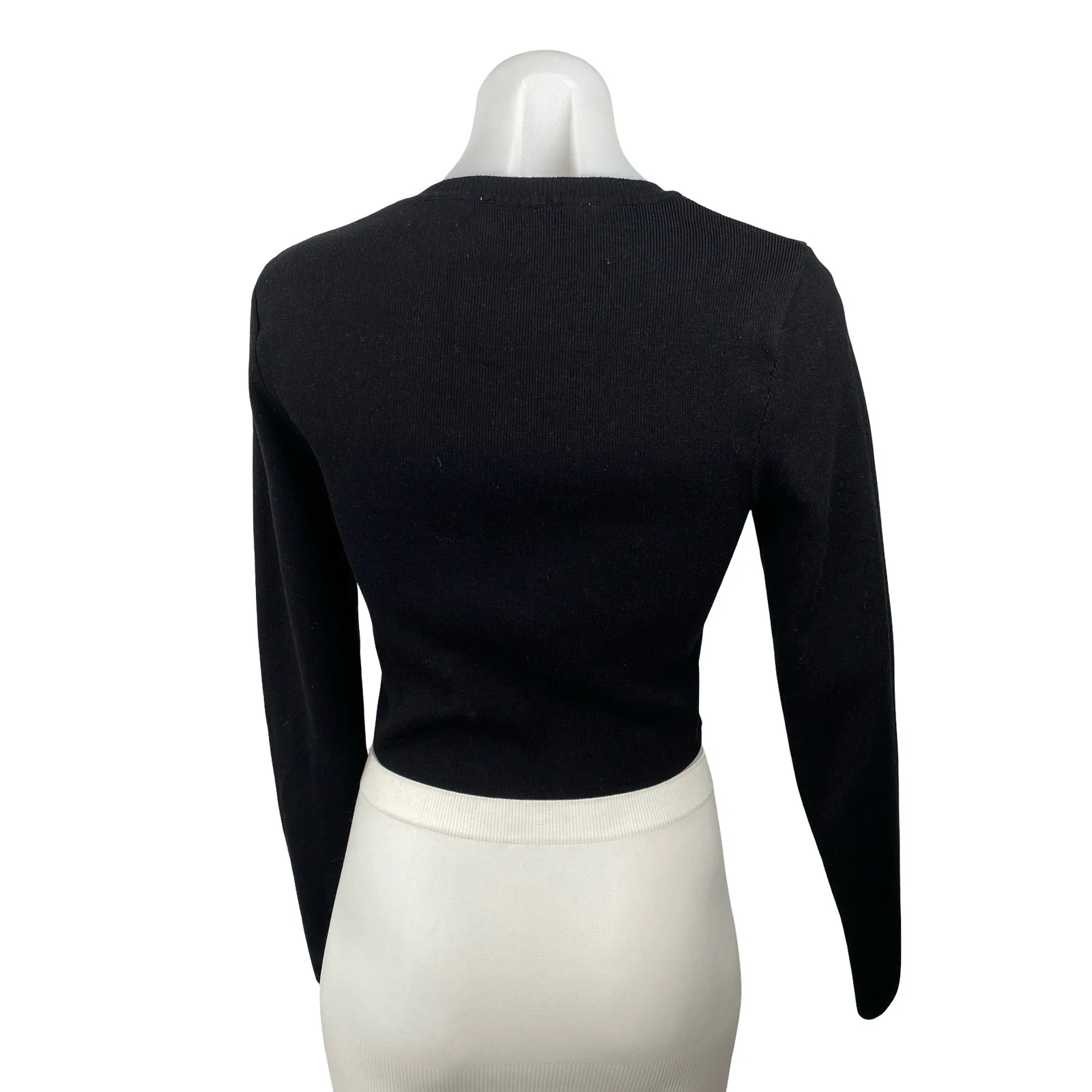 Zara Women's Black Long Sleeve Ribbed Knit Crew Neck Cropped Sweater Top Size L - Image 4