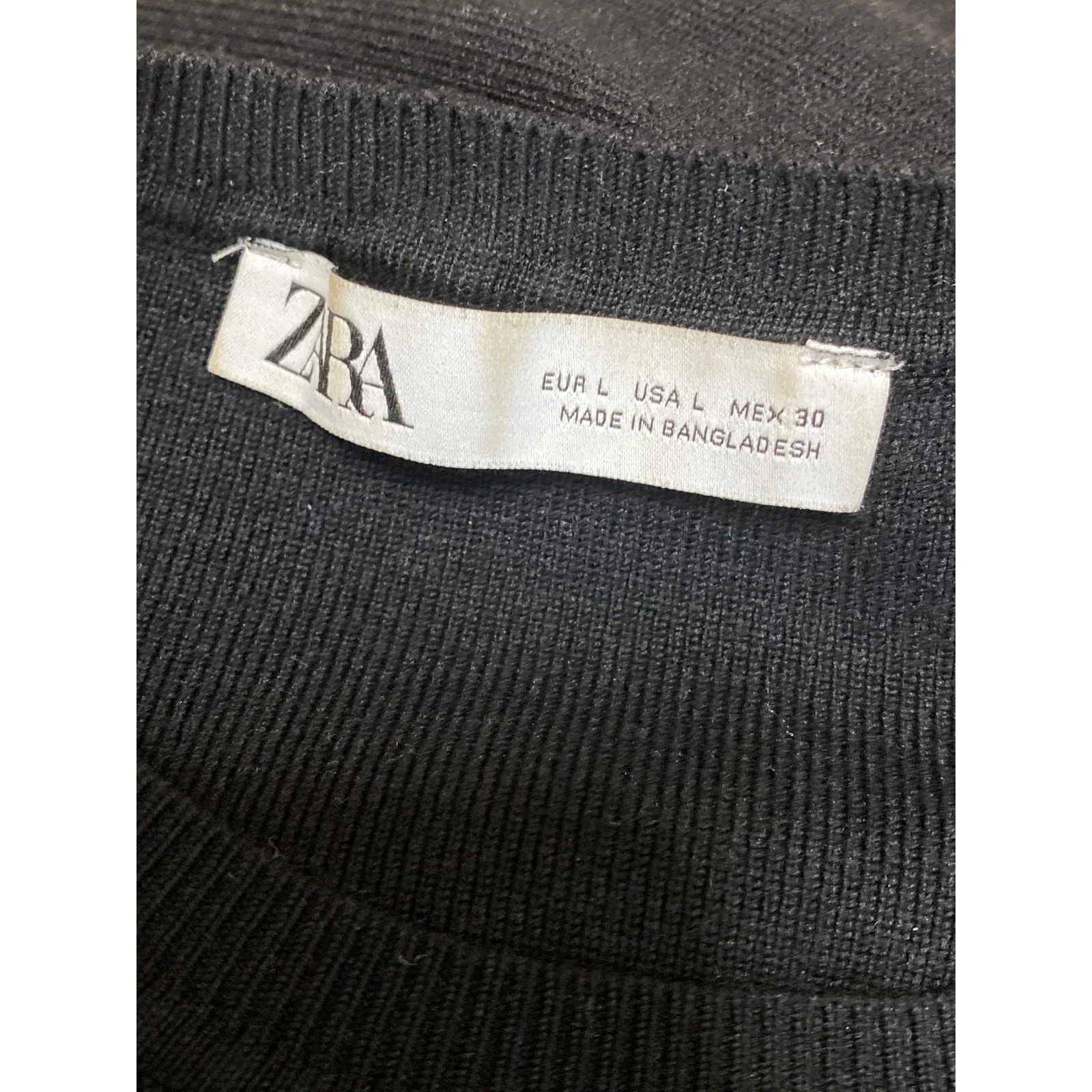 Zara Women's Black Long Sleeve Ribbed Knit Crew Neck Cropped Sweater Top Size L - Image 5