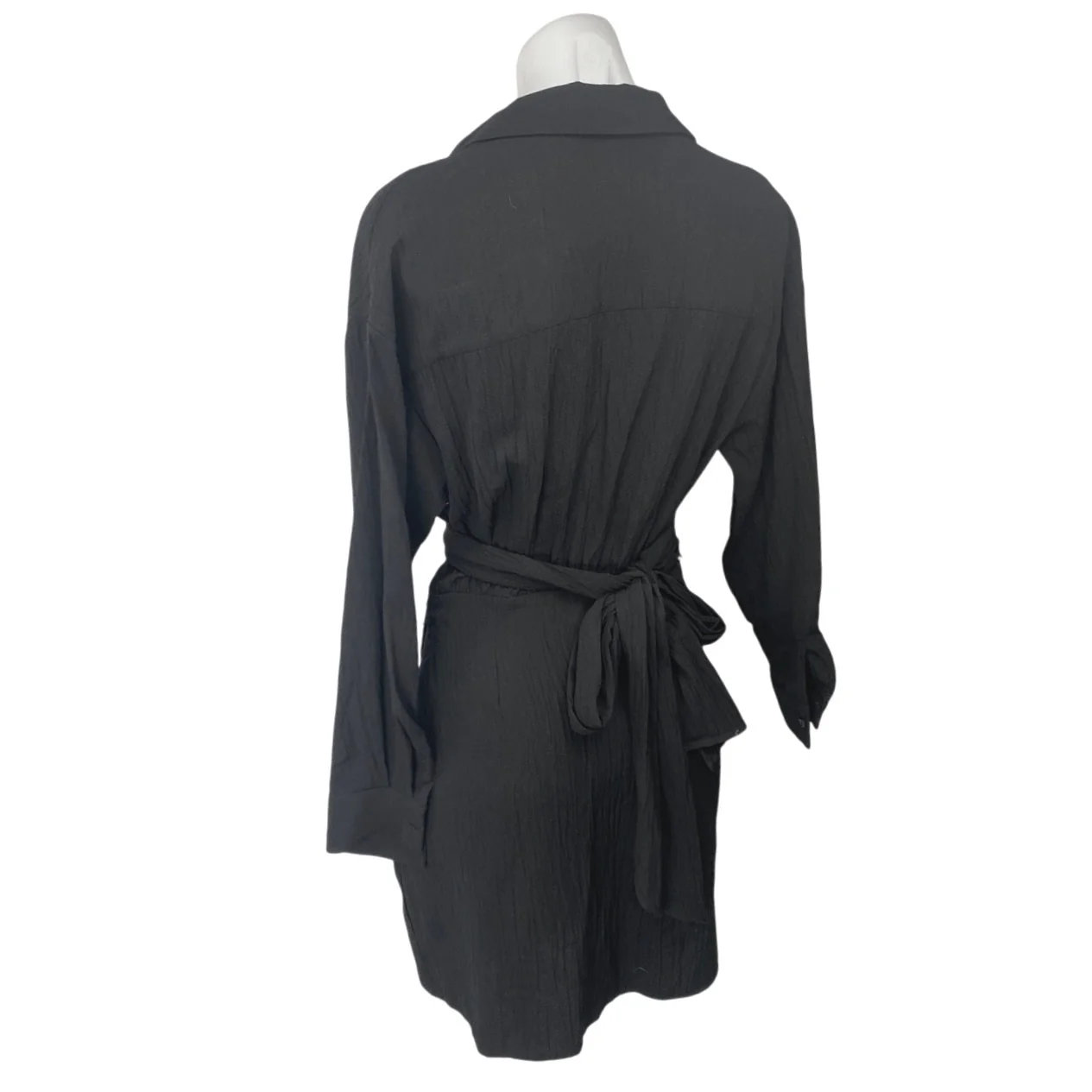 Zara Women's Black Long Sleeve V Neck Twist Front Wrap Mini Shirt Dress Size XS - Image 2
