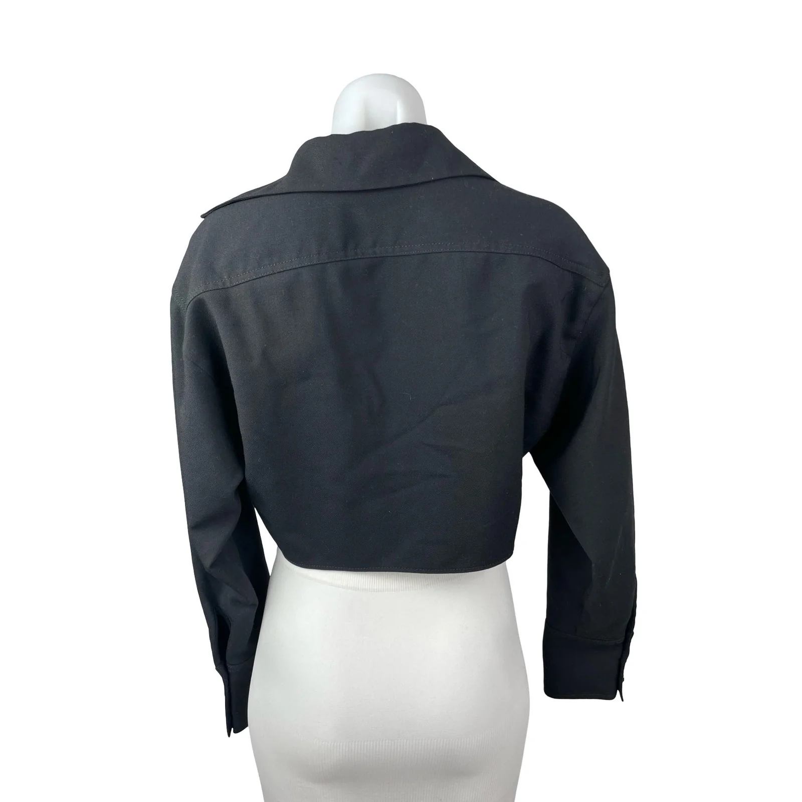 Zara Women's Black Long Sleeve Wool Collared Cropped Blazer Shirt Top Size S - Image 3