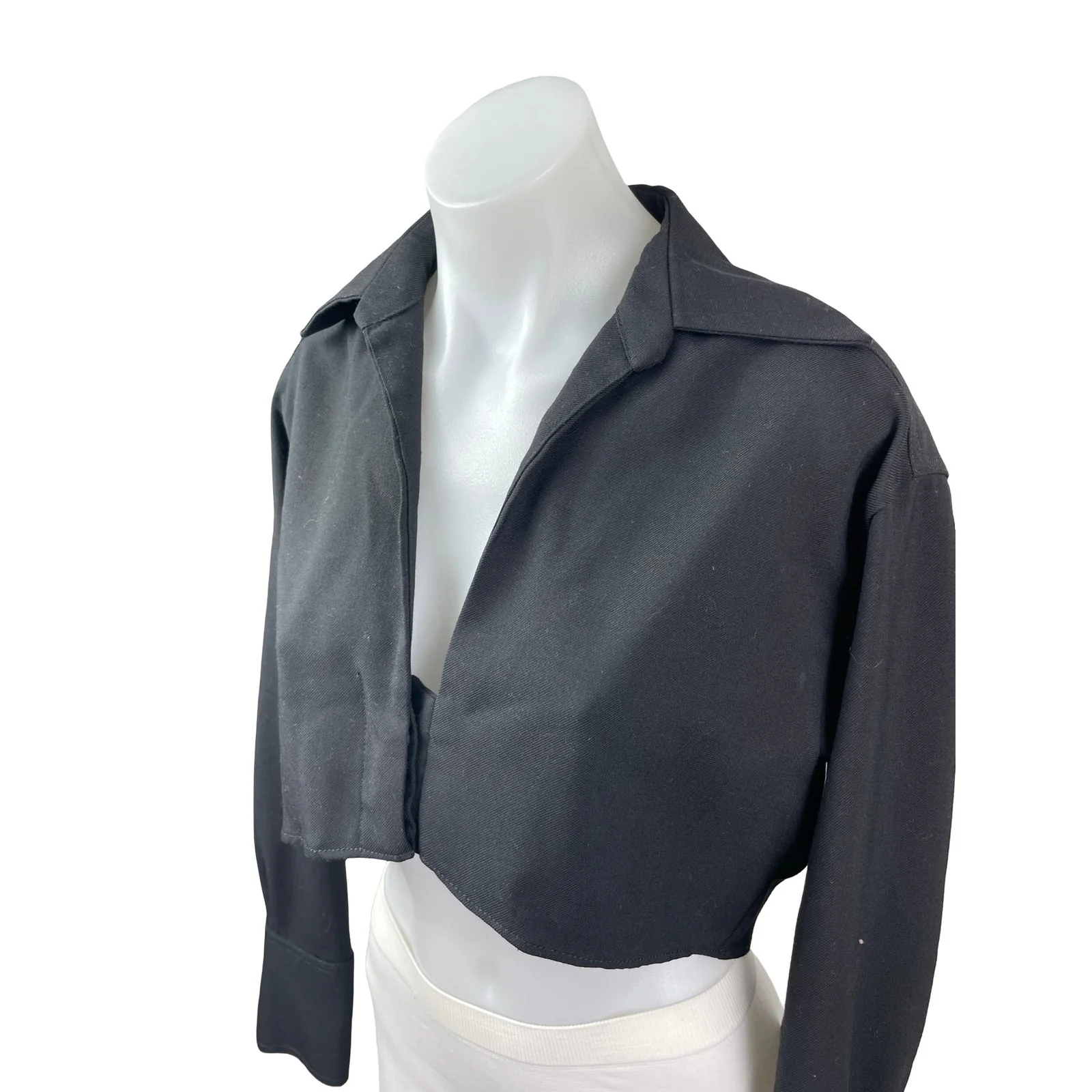Zara Women's Black Long Sleeve Wool Collared Cropped Blazer Shirt Top Size S - Image 4